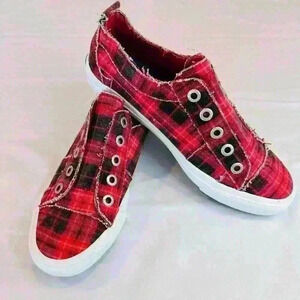 Blowfish Malibu buffalo check slip on sneakers, size 8.5, NWOT.